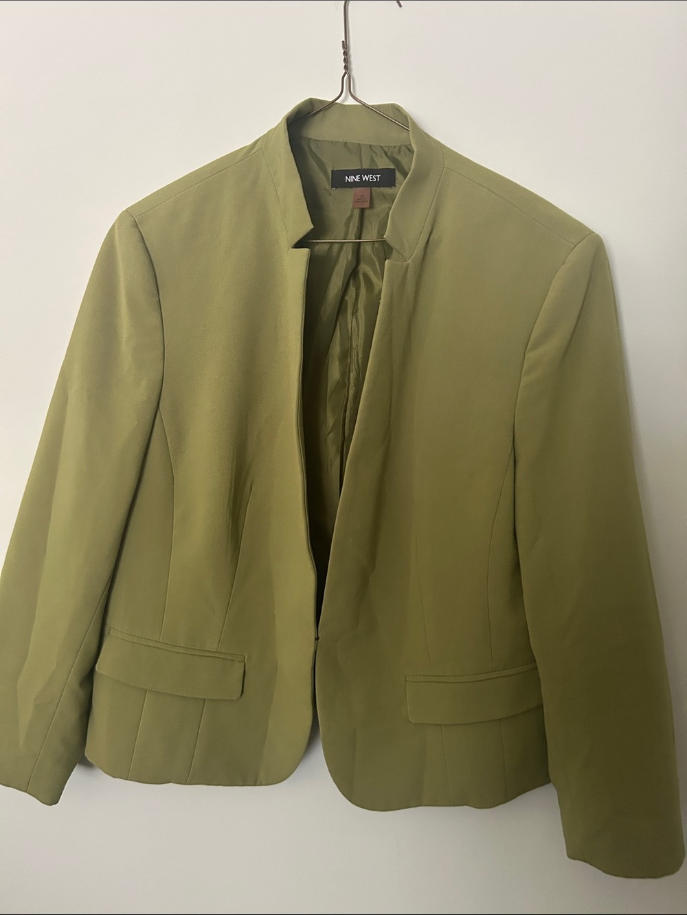 Nine West Olive Green Collarless Jacket